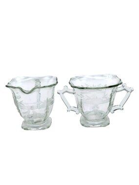 Vintage Imperial Glass Hazen Square No 760 Clear Cut Glass Creamer & Sugar Set